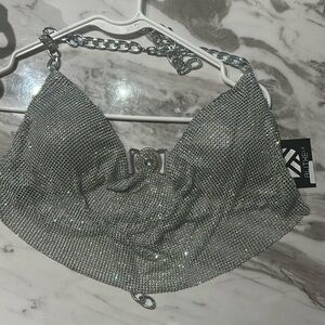 Silver rhinestone chain crop top